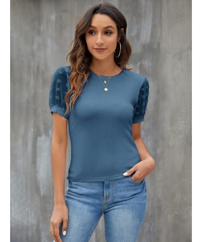 Womens Short Sleeve Blouse Business Casual Dressy Tops Ribbed Summer Stylish Work Shirts Marine Blue $15.26 Blouses