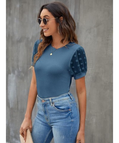 Womens Short Sleeve Blouse Business Casual Dressy Tops Ribbed Summer Stylish Work Shirts Marine Blue $15.26 Blouses