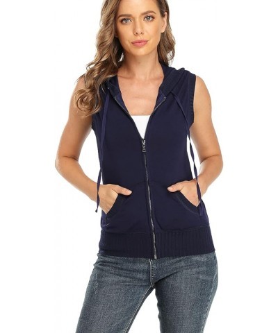 Women's Sleeveless Hoodies Zip Up Hooded Vest Casual Sweatshirt with Kanga Pocket Navy Blue $22.61 Hoodies & Sweatshirts