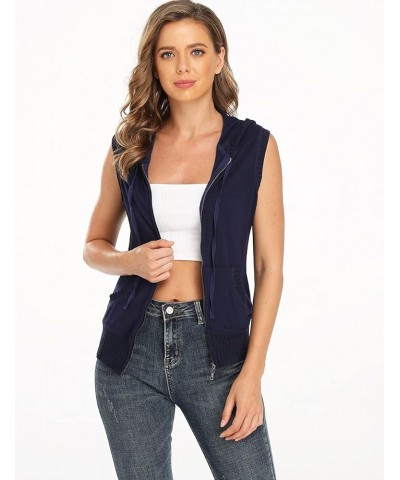 Women's Sleeveless Hoodies Zip Up Hooded Vest Casual Sweatshirt with Kanga Pocket Navy Blue $22.61 Hoodies & Sweatshirts