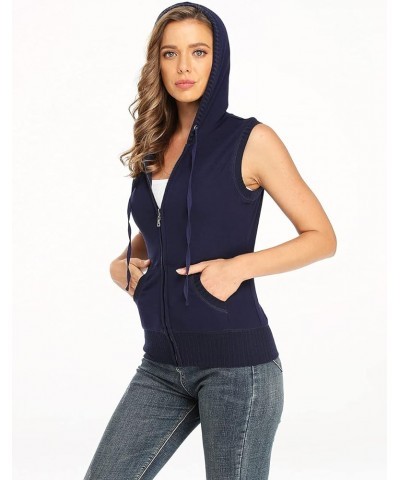 Women's Sleeveless Hoodies Zip Up Hooded Vest Casual Sweatshirt with Kanga Pocket Navy Blue $22.61 Hoodies & Sweatshirts