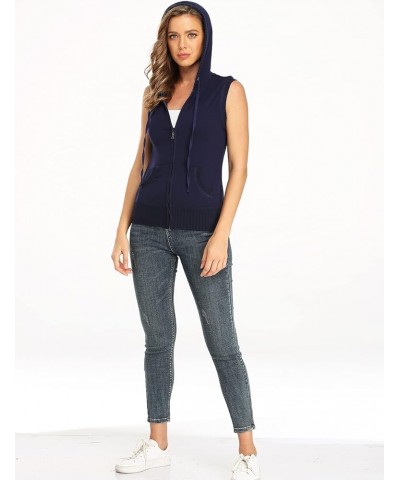 Women's Sleeveless Hoodies Zip Up Hooded Vest Casual Sweatshirt with Kanga Pocket Navy Blue $22.61 Hoodies & Sweatshirts