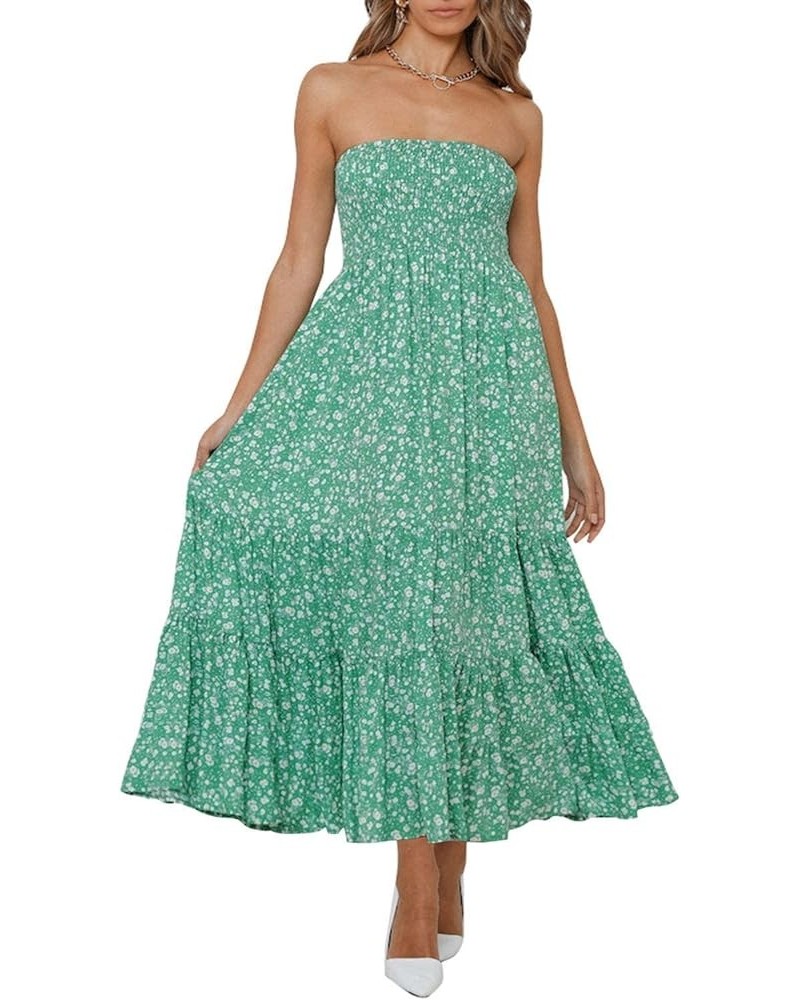 Women's 2024 Summer Bohemian Floral Printed Strapless Beach Party Long Maxi Dress Green $21.20 Dresses