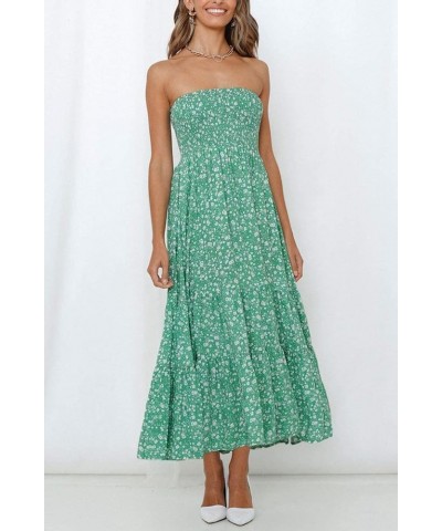 Women's 2024 Summer Bohemian Floral Printed Strapless Beach Party Long Maxi Dress Green $21.20 Dresses