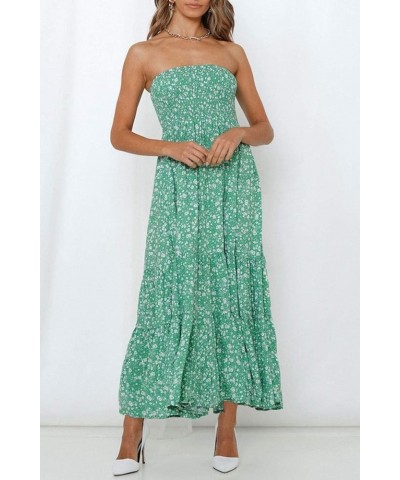 Women's 2024 Summer Bohemian Floral Printed Strapless Beach Party Long Maxi Dress Green $21.20 Dresses