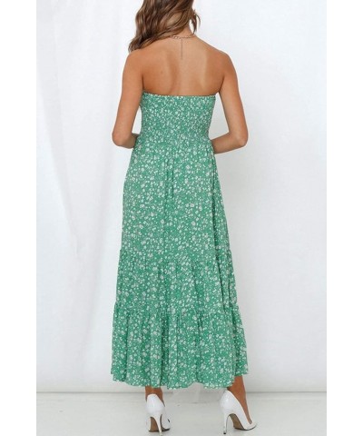 Women's 2024 Summer Bohemian Floral Printed Strapless Beach Party Long Maxi Dress Green $21.20 Dresses