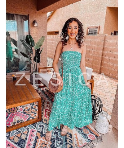 Women's 2024 Summer Bohemian Floral Printed Strapless Beach Party Long Maxi Dress Green $21.20 Dresses