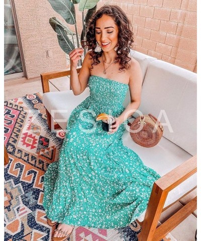 Women's 2024 Summer Bohemian Floral Printed Strapless Beach Party Long Maxi Dress Green $21.20 Dresses