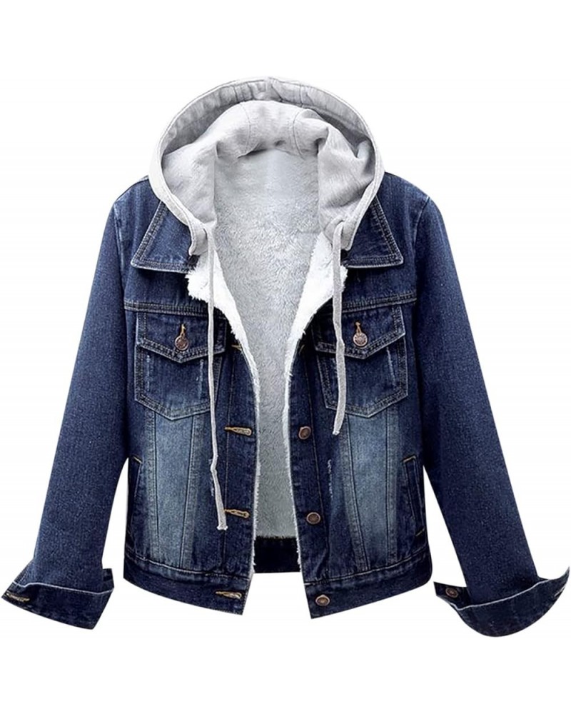 Women's Winter Denim Jackets Faux Fur Lined Warm Coats Sherpa Fur Fleece Lined Thicken Denim Jean Trucker Jacket Coat 1 dark ...