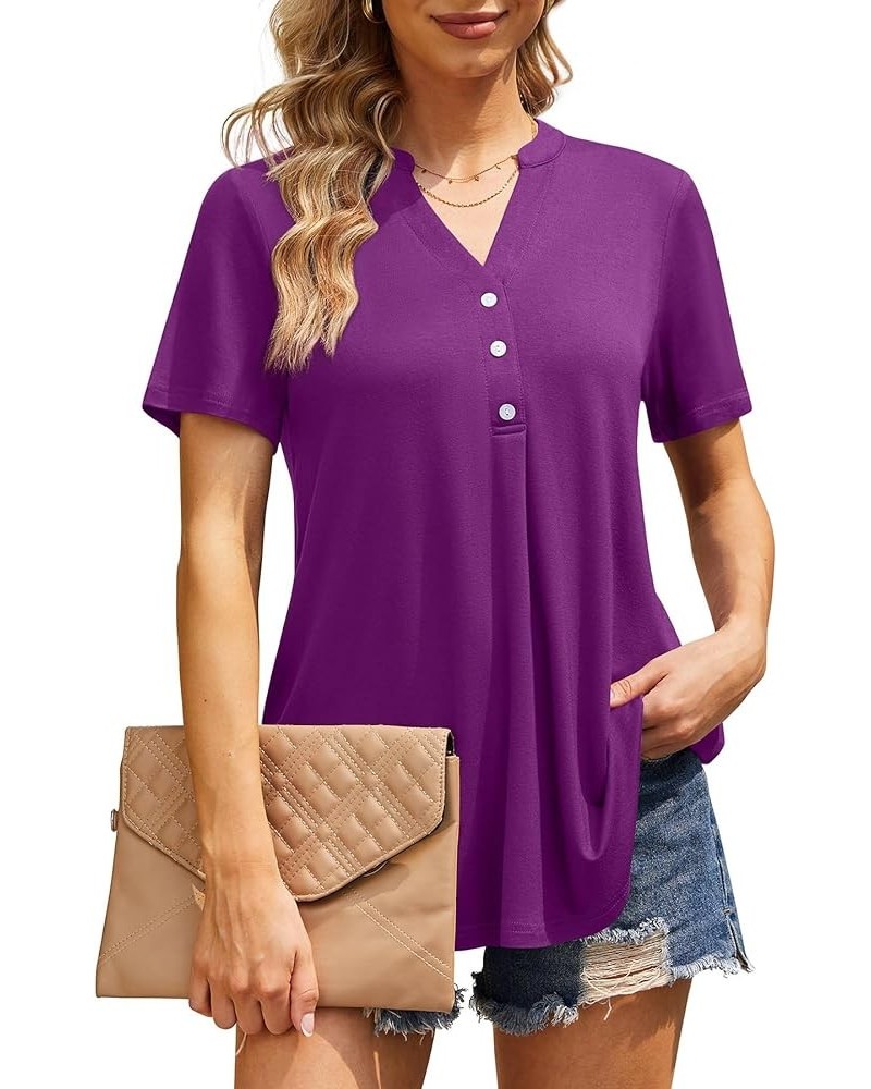 Womens Summer Tops Notch V Neck Blouses Short Sleeve Dressy Shirts Casual Tunic Purple $13.99 Tops