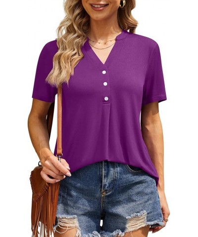 Womens Summer Tops Notch V Neck Blouses Short Sleeve Dressy Shirts Casual Tunic Purple $13.99 Tops