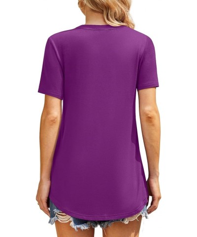 Womens Summer Tops Notch V Neck Blouses Short Sleeve Dressy Shirts Casual Tunic Purple $13.99 Tops