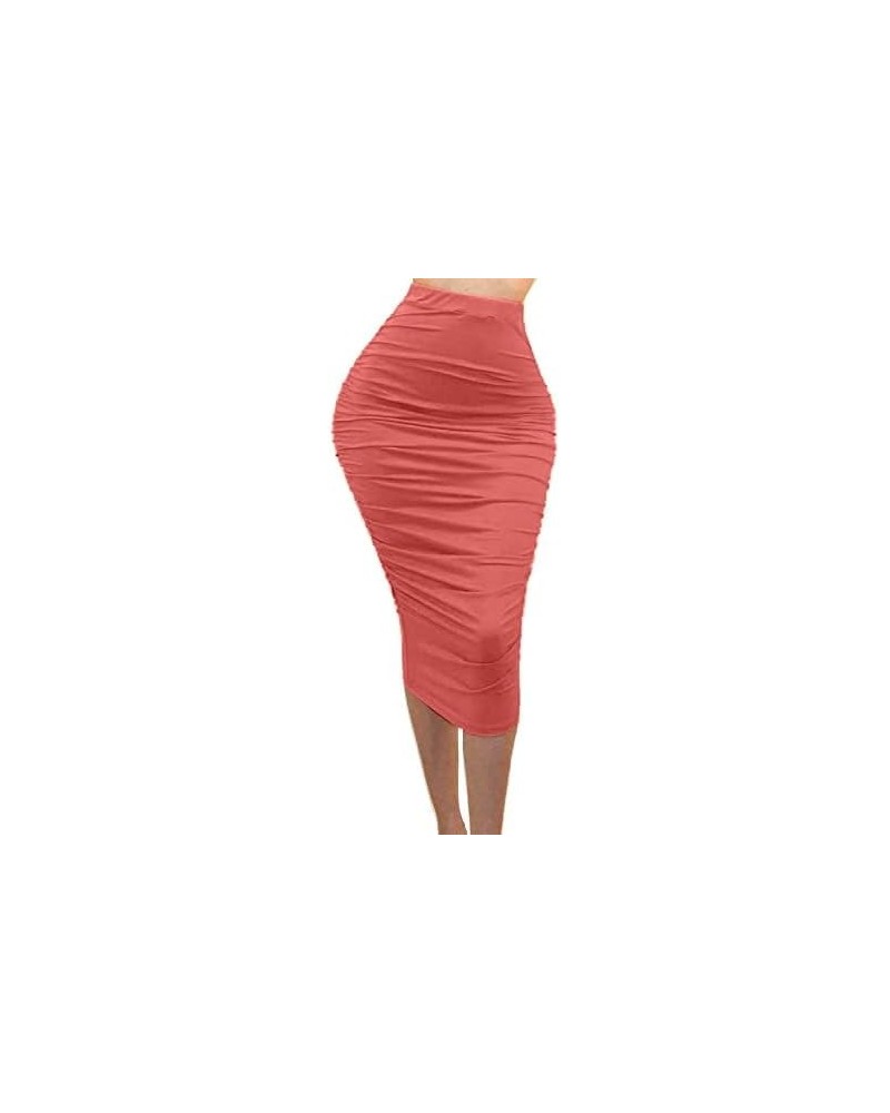 Women's USA Ruched Frill Ruffle High Waist Pencil Mid-Calf Skirt 1rose $10.56 Skirts