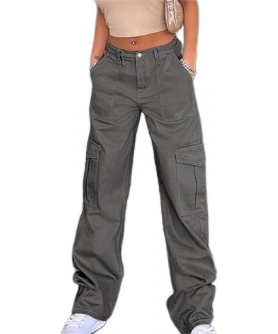 Women's Casual Straight Leg Cargo Pants Multi Pockets Baggy Trousers Wide Leg Casual Relaxed Jogger Work Pants Gray 4 $9.23 A...