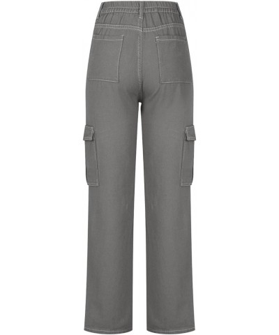 Women's Casual Straight Leg Cargo Pants Multi Pockets Baggy Trousers Wide Leg Casual Relaxed Jogger Work Pants Gray 4 $9.23 A...