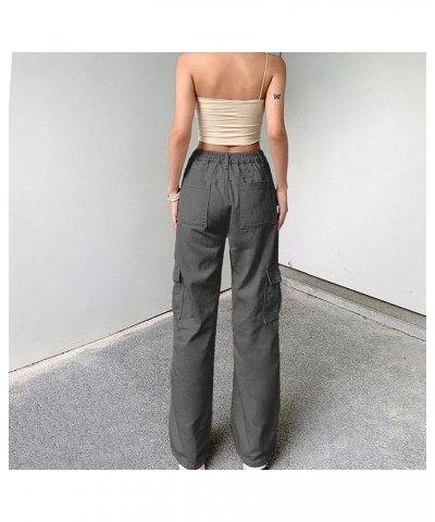 Women's Casual Straight Leg Cargo Pants Multi Pockets Baggy Trousers Wide Leg Casual Relaxed Jogger Work Pants Gray 4 $9.23 A...