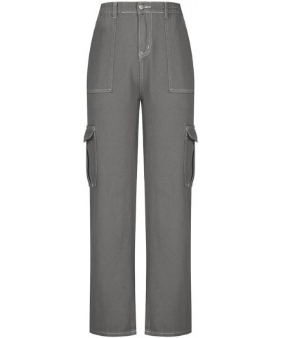 Women's Casual Straight Leg Cargo Pants Multi Pockets Baggy Trousers Wide Leg Casual Relaxed Jogger Work Pants Gray 4 $9.23 A...