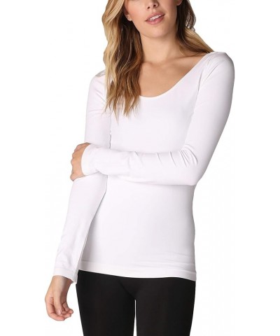 Women Seamless Long Sleeve Scoop Neck Top, Made in U.S.A, One Size White $16.31 Tanks