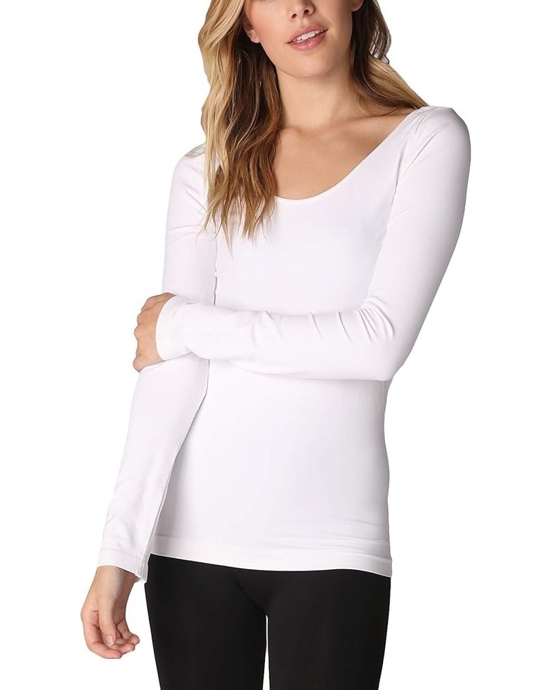 Women Seamless Long Sleeve Scoop Neck Top, Made in U.S.A, One Size White $16.31 Tanks