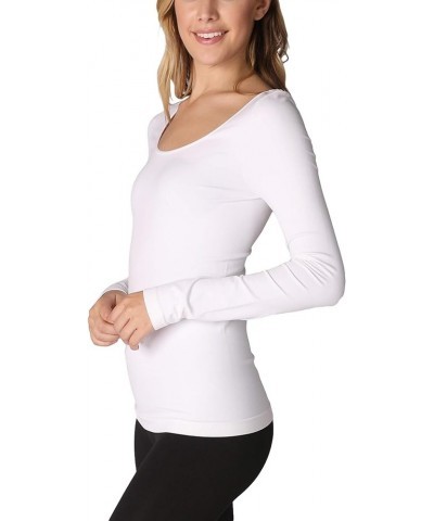 Women Seamless Long Sleeve Scoop Neck Top, Made in U.S.A, One Size White $16.31 Tanks