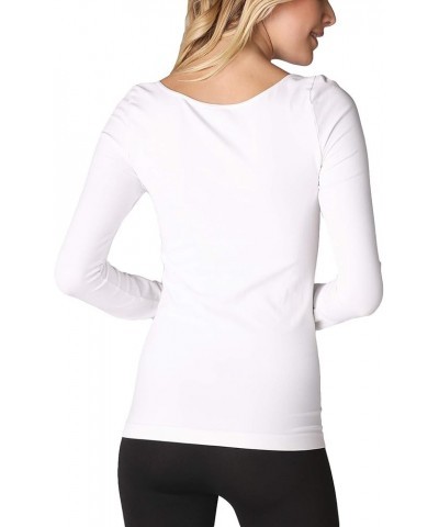 Women Seamless Long Sleeve Scoop Neck Top, Made in U.S.A, One Size White $16.31 Tanks