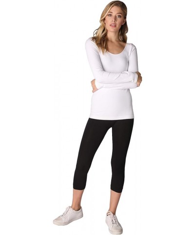 Women Seamless Long Sleeve Scoop Neck Top, Made in U.S.A, One Size White $16.31 Tanks