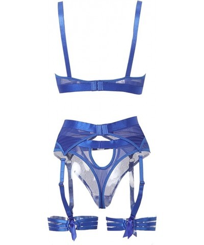 Sexy Lingerie for Women Lingerie Set with Garter Belts Bra and Panty Sets Sexy Lace Bodydoll Teddy Lingerie Babydoll Set Blue...