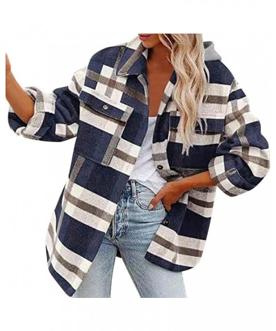 Women's Fleece Plaid Jacket Coats Trendy Open Front Long Sleeve Shacket Jackets Casual Fuzzy Cardigan Sherpa Outwear Plaid Sh...