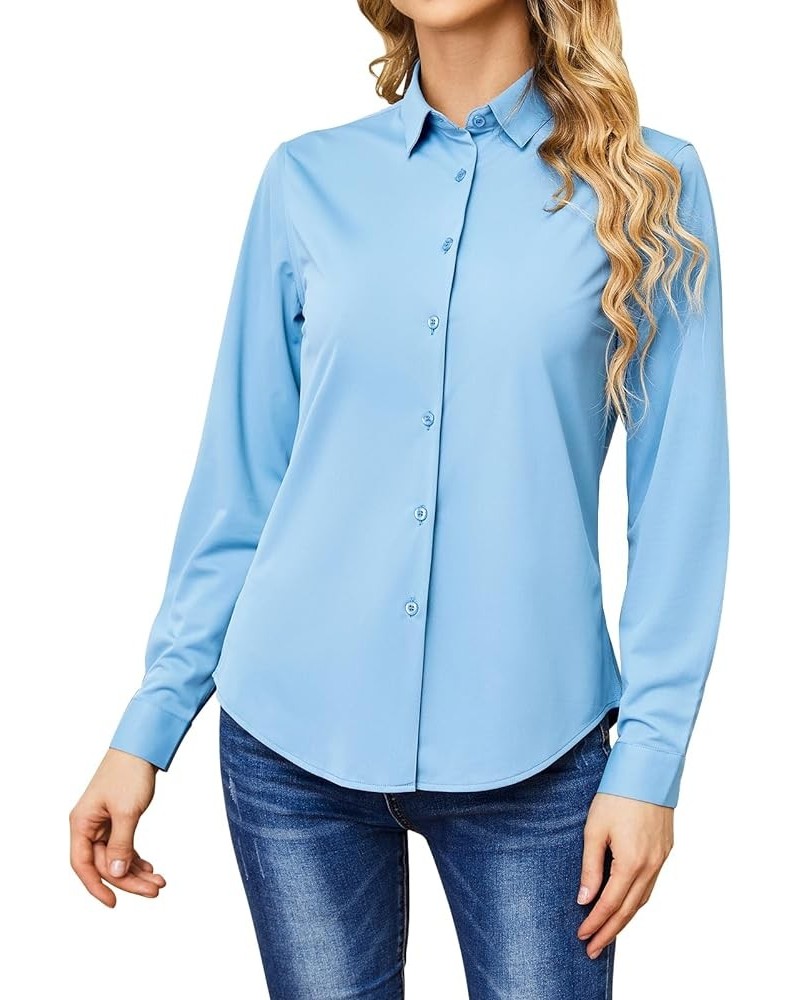 Wrinkle Free Button Down Shirts for Women Charm Slim-Fit Short/Long Sleeve Formal Solid Dress Shirt Blouses Tops Blue-01 $13....