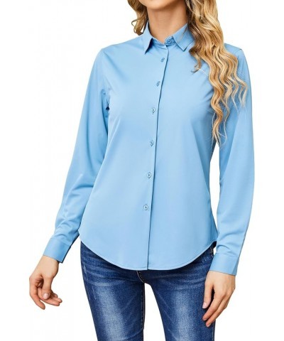 Wrinkle Free Button Down Shirts for Women Charm Slim-Fit Short/Long Sleeve Formal Solid Dress Shirt Blouses Tops Blue-01 $13....