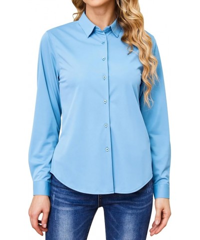 Wrinkle Free Button Down Shirts for Women Charm Slim-Fit Short/Long Sleeve Formal Solid Dress Shirt Blouses Tops Blue-01 $13....