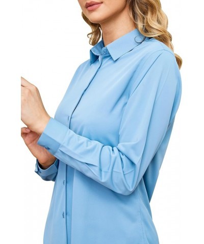 Wrinkle Free Button Down Shirts for Women Charm Slim-Fit Short/Long Sleeve Formal Solid Dress Shirt Blouses Tops Blue-01 $13....