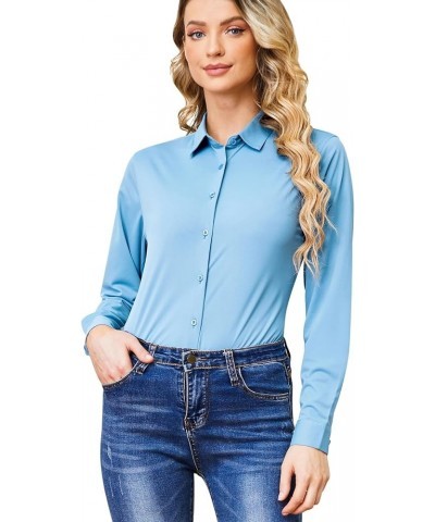 Wrinkle Free Button Down Shirts for Women Charm Slim-Fit Short/Long Sleeve Formal Solid Dress Shirt Blouses Tops Blue-01 $13....