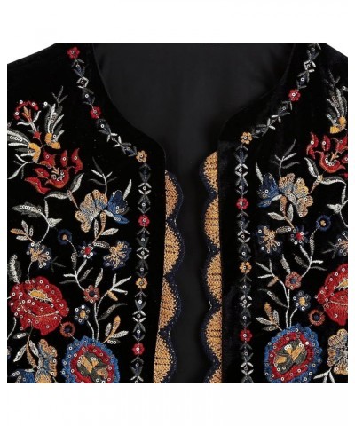 Women's Y2K Vintage Embroidered Floral Vest Top Sleeveless Open Front Cardigan Outerwear Gilet Streetwear Black $14.15 Vests