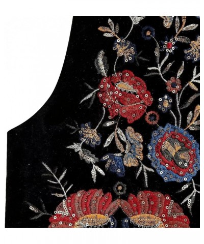 Women's Y2K Vintage Embroidered Floral Vest Top Sleeveless Open Front Cardigan Outerwear Gilet Streetwear Black $14.15 Vests