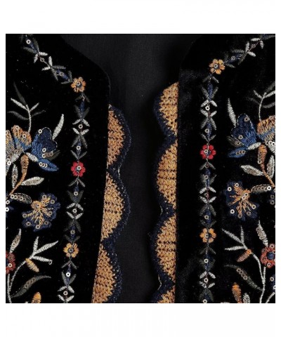 Women's Y2K Vintage Embroidered Floral Vest Top Sleeveless Open Front Cardigan Outerwear Gilet Streetwear Black $14.15 Vests