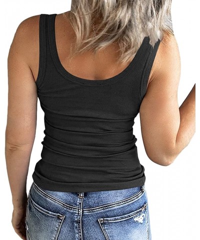 Women's Sleeveless Scoop Neck Ribbed Tank Tops Fitted Basic Cami Tee Shirts Black $11.99 Tanks