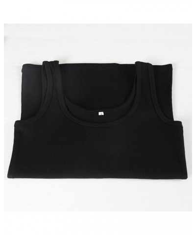 Women's Sleeveless Scoop Neck Ribbed Tank Tops Fitted Basic Cami Tee Shirts Black $11.99 Tanks