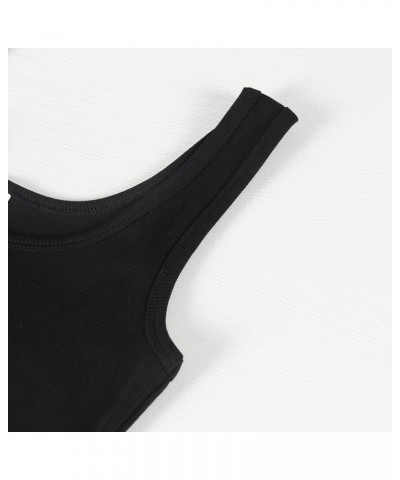 Women's Sleeveless Scoop Neck Ribbed Tank Tops Fitted Basic Cami Tee Shirts Black $11.99 Tanks