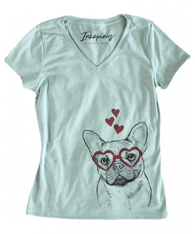 Valentine Chew Chew The French Bulldog Dog Triblend T-Shirt Women's Sage V-neck $17.27 T-Shirts