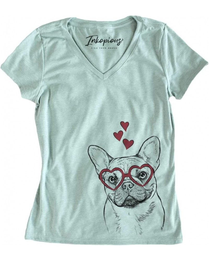 Valentine Chew Chew The French Bulldog Dog Triblend T-Shirt Women's Sage V-neck $17.27 T-Shirts