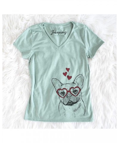 Valentine Chew Chew The French Bulldog Dog Triblend T-Shirt Women's Sage V-neck $17.27 T-Shirts