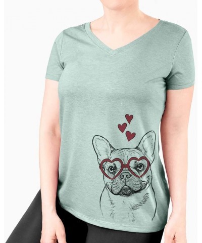 Valentine Chew Chew The French Bulldog Dog Triblend T-Shirt Women's Sage V-neck $17.27 T-Shirts