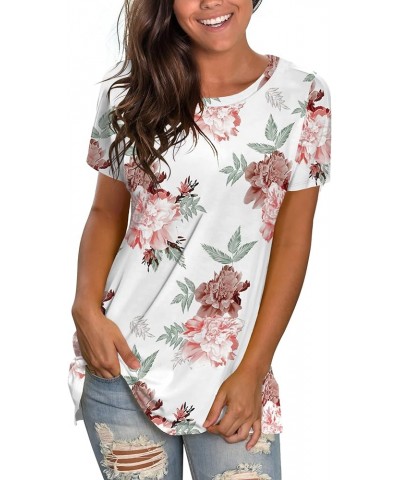 Womens Loose Fit Tshirts Short Sleeve Summer Tops Casual Workout Yoga Tunic T Shirts Tops 03-floral White $9.51 T-Shirts