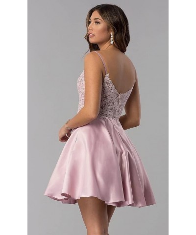 Spaghetti Straps Short Homecoming Dresses for Juniors Lace V Neck Cocktail Party Dresses with Pockets YZTS070 Burgundy $29.28...