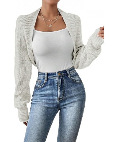 Women's Long Sleeve Open Front Ribbed Knit Crop Cardigan Sweater Shrug White $11.52 Sweaters