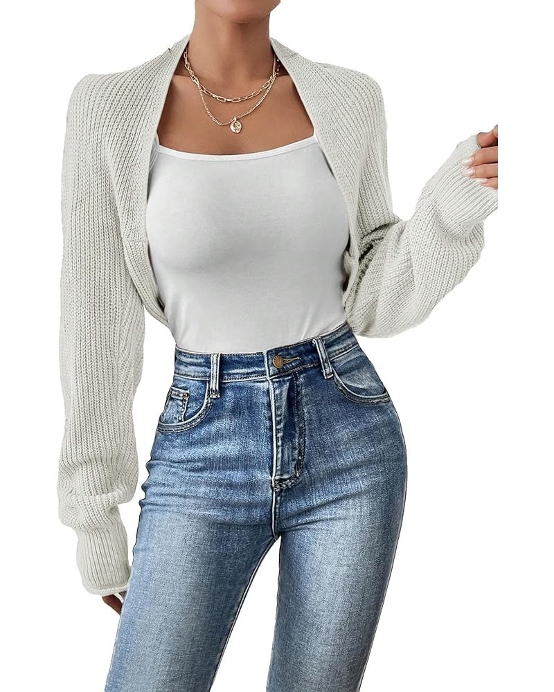 Women's Long Sleeve Open Front Ribbed Knit Crop Cardigan Sweater Shrug White $11.52 Sweaters