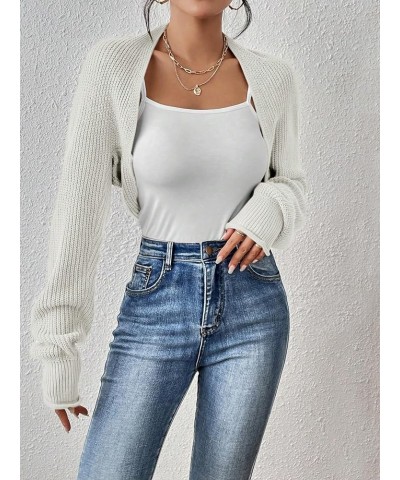 Women's Long Sleeve Open Front Ribbed Knit Crop Cardigan Sweater Shrug White $11.52 Sweaters