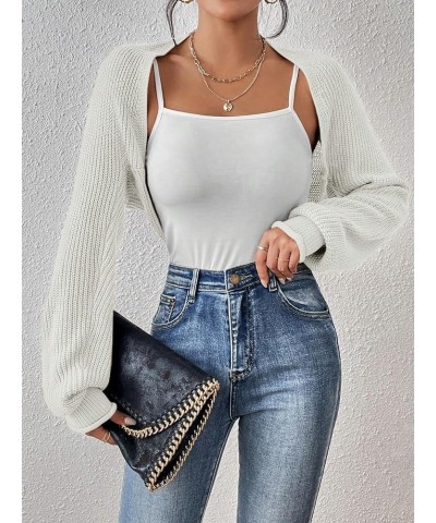 Women's Long Sleeve Open Front Ribbed Knit Crop Cardigan Sweater Shrug White $11.52 Sweaters