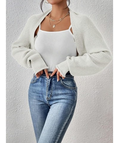 Women's Long Sleeve Open Front Ribbed Knit Crop Cardigan Sweater Shrug White $11.52 Sweaters